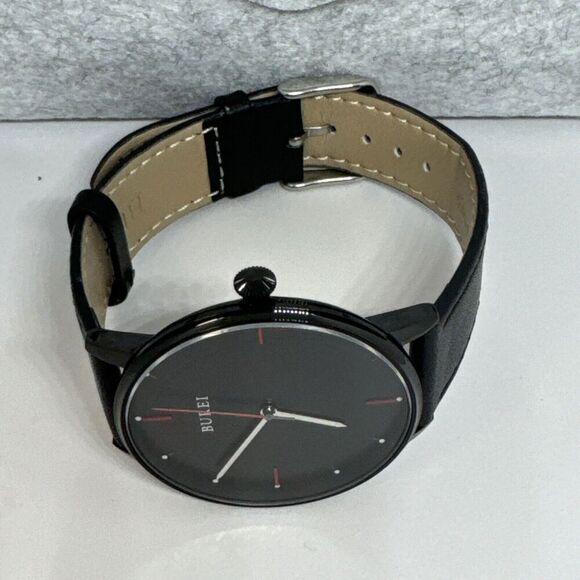 Burei S-19006M Men's Black Leather Strap Analog Dial Quartz Wrist Watch JNA65 - Picture 7 of 12